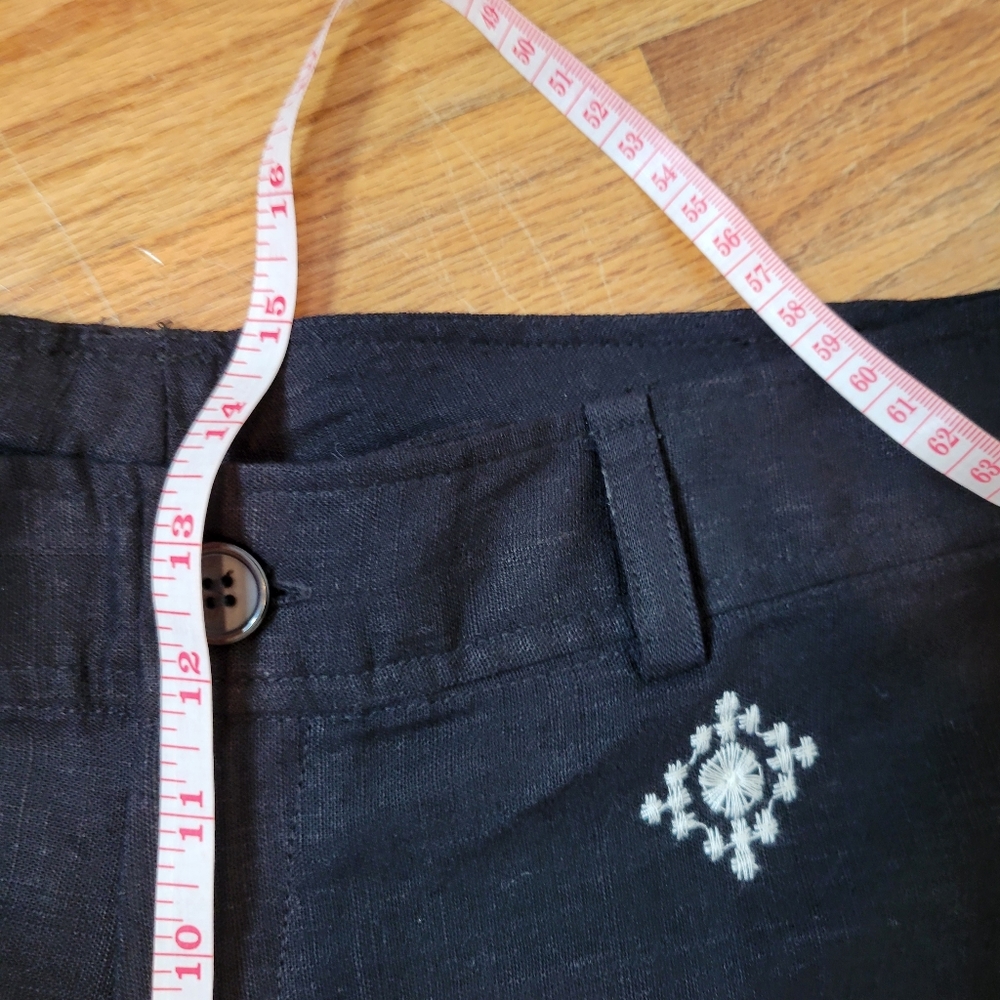 Elie Tahari Black Pants With Cream Embroidery And Back Pockets Size 10 - Picture 10 of 16